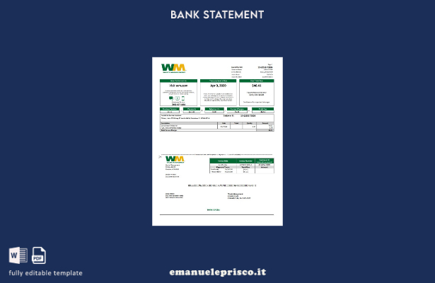 modello word di estratto conto bancario per la gestione dei rifiuti USA in stile